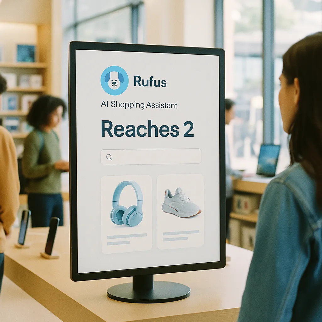 A retail store featuring interface, related to a technology company's AI Shopping Assistant Rufus Reaches 2