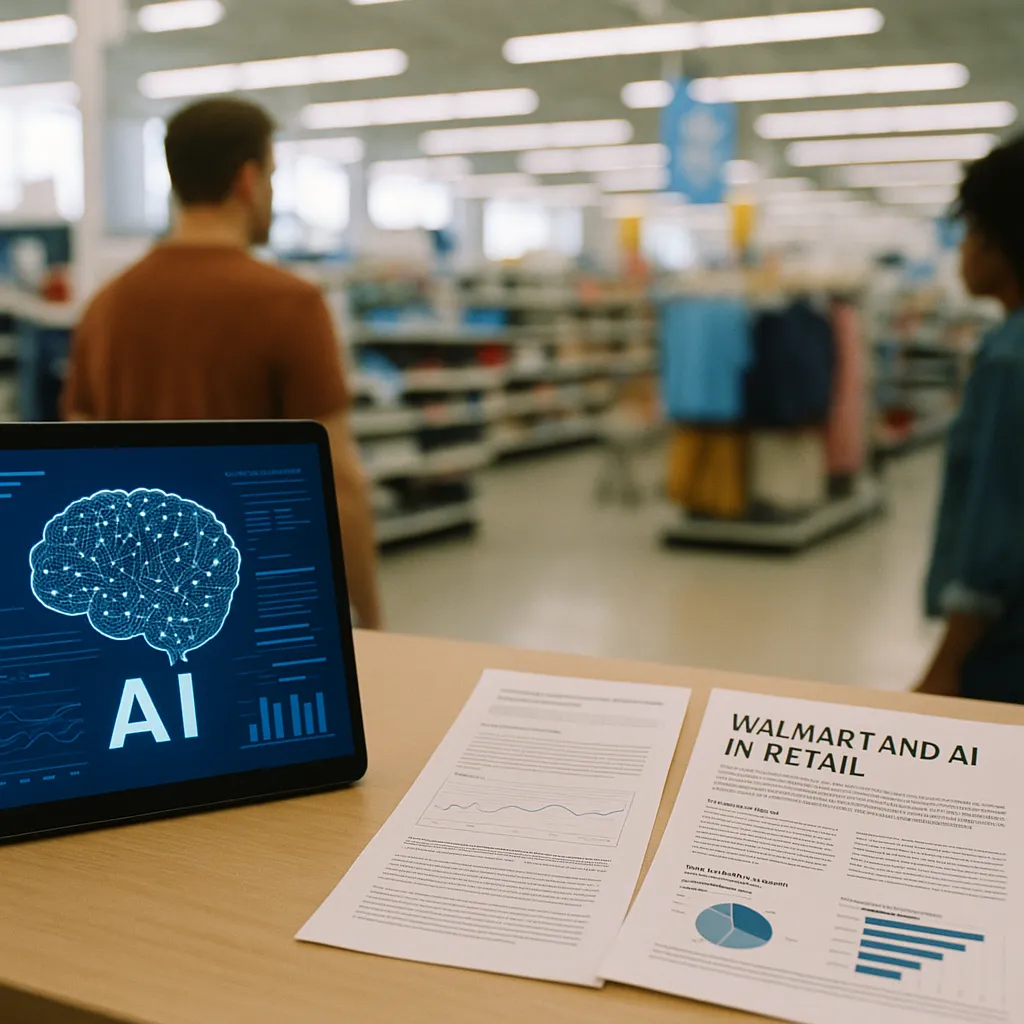 A retail store featuring interface, documents, related to a technology company and Walmart Race to Own Retail's AI Dec