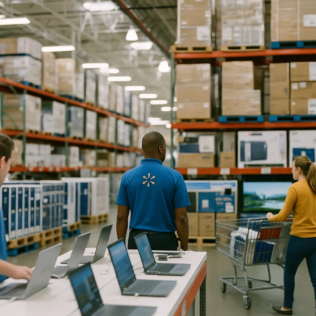 A retail store featuring warehouse, related to a technology company and Walmart Are Racing to Control Retai