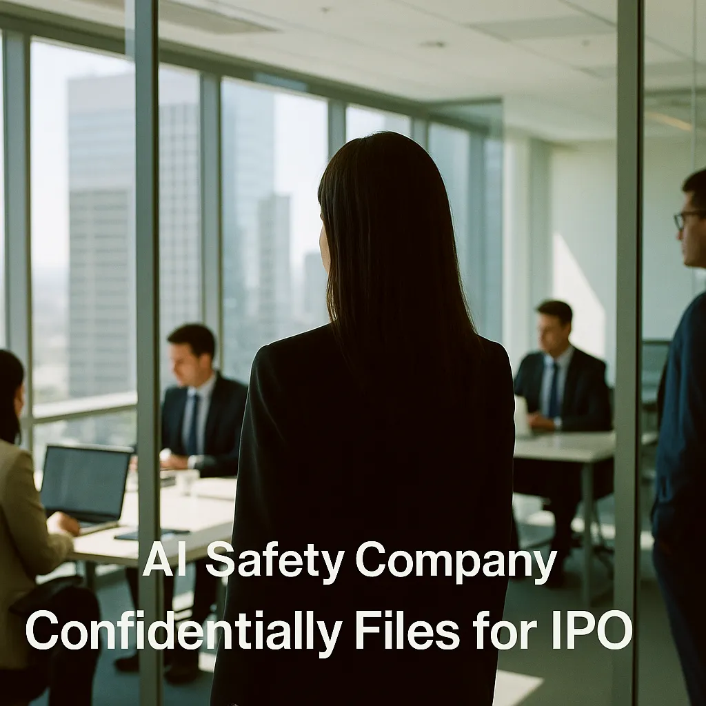A modern corporate office related to an AI safety company Confidentially Files for IPO, Beats a m from an unusual angle or perspective