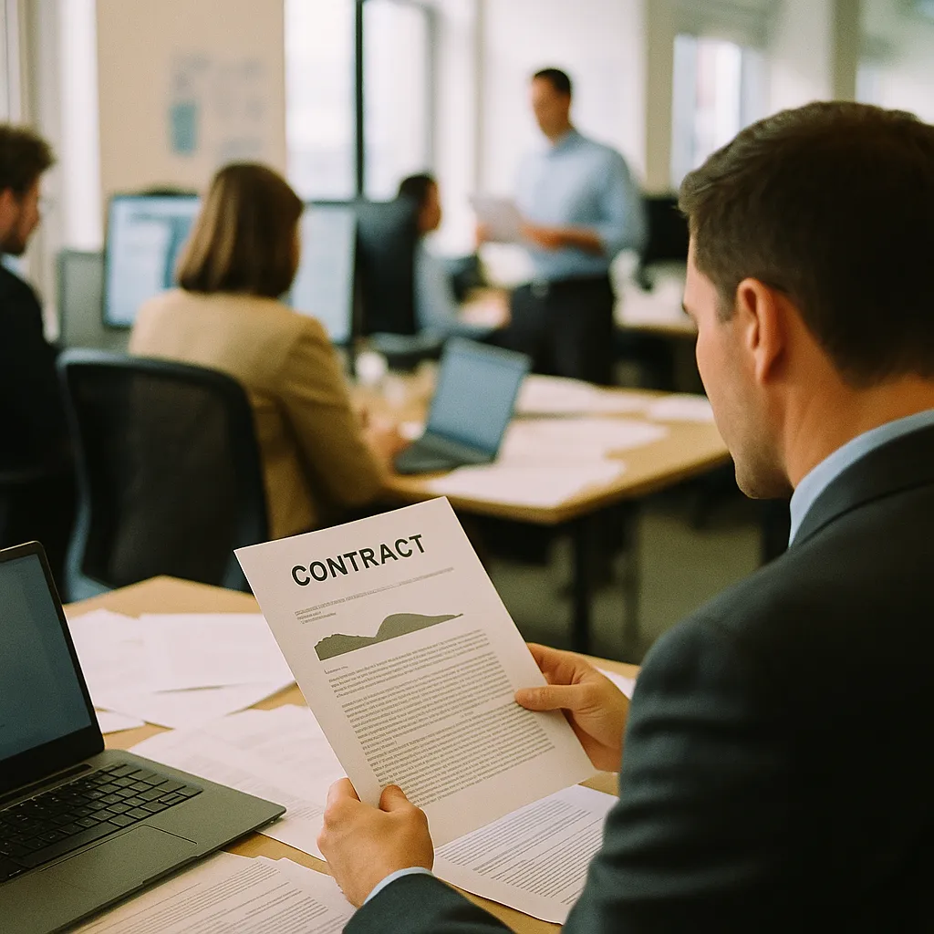 A newsroom featuring contract, document, related to an AI safety company CFO Warns Pentagon Blacklisting Could E