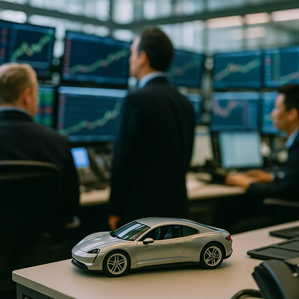 A financial trading floor featuring vehicles, related to AI Rally Is a Boom, Not a Bubble from an unusual angle or perspective