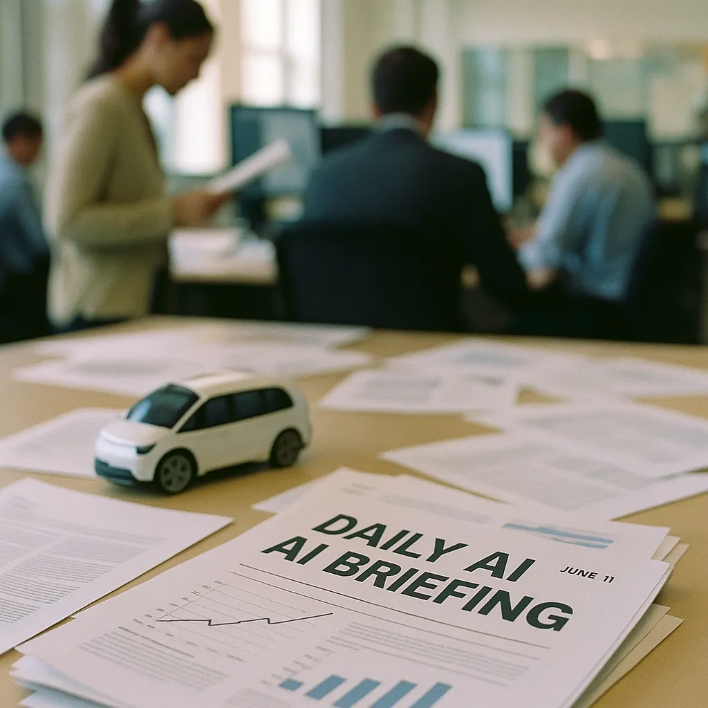 A newsroom featuring documents, vehicle, related to Daily AI Briefing — 2026-06-11