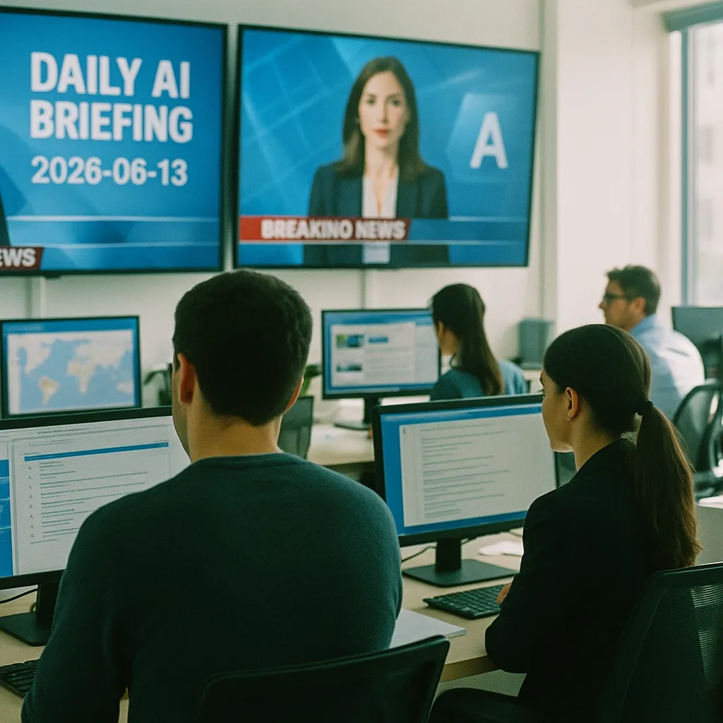 A newsroom featuring monitors, related to Daily AI Briefing — 2026-06-13