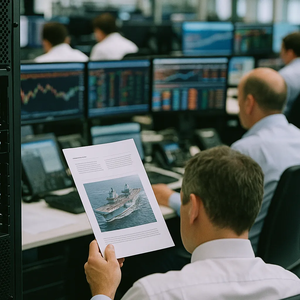 A financial trading floor featuring servers, document, related to UK Banks and Defence Giants Back Britain's First Sovereign F from an unusual angle or perspective