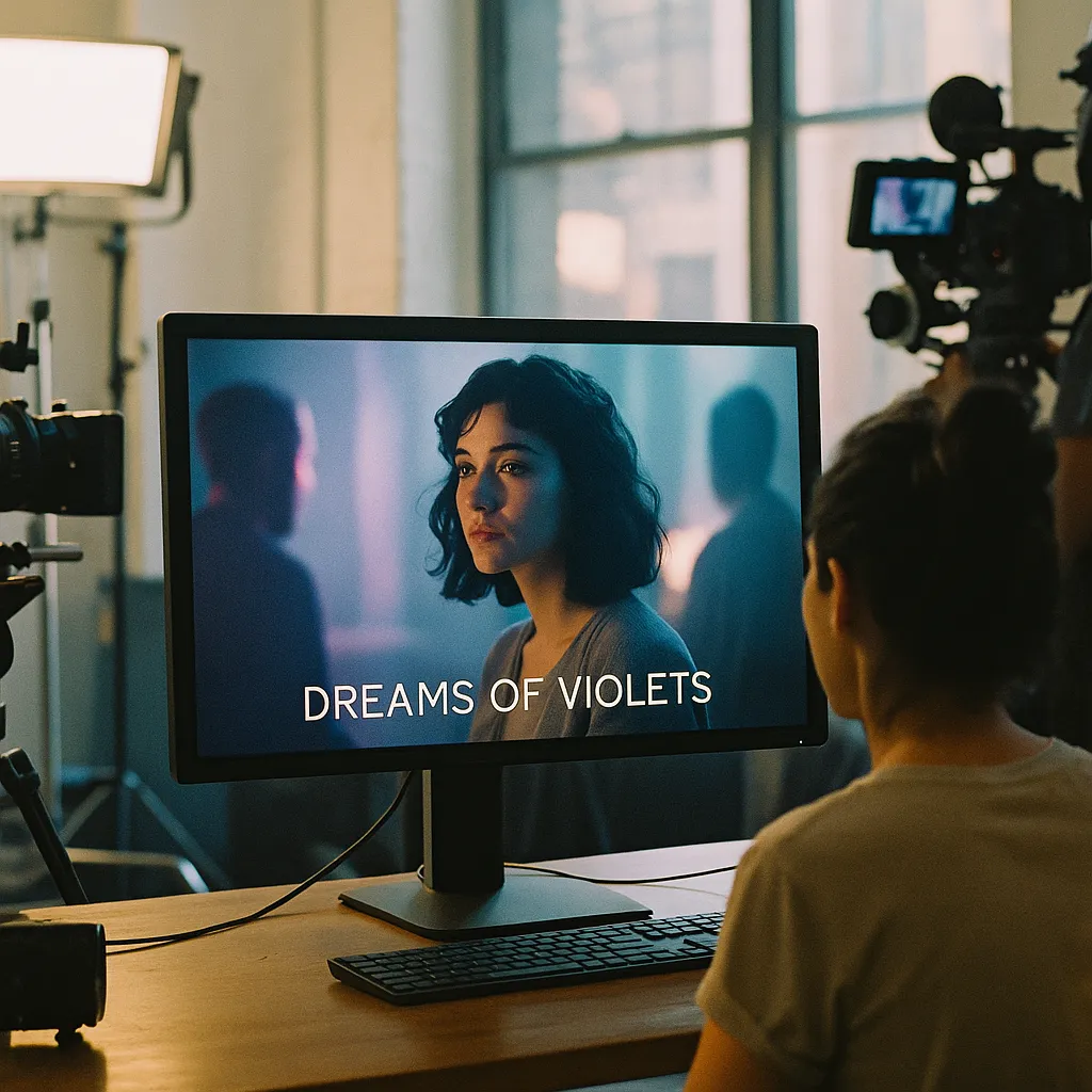 A creative studio featuring screen, cameras, related to 'Dreams of Violets' Premieres at Tribeca as First AI-Generat