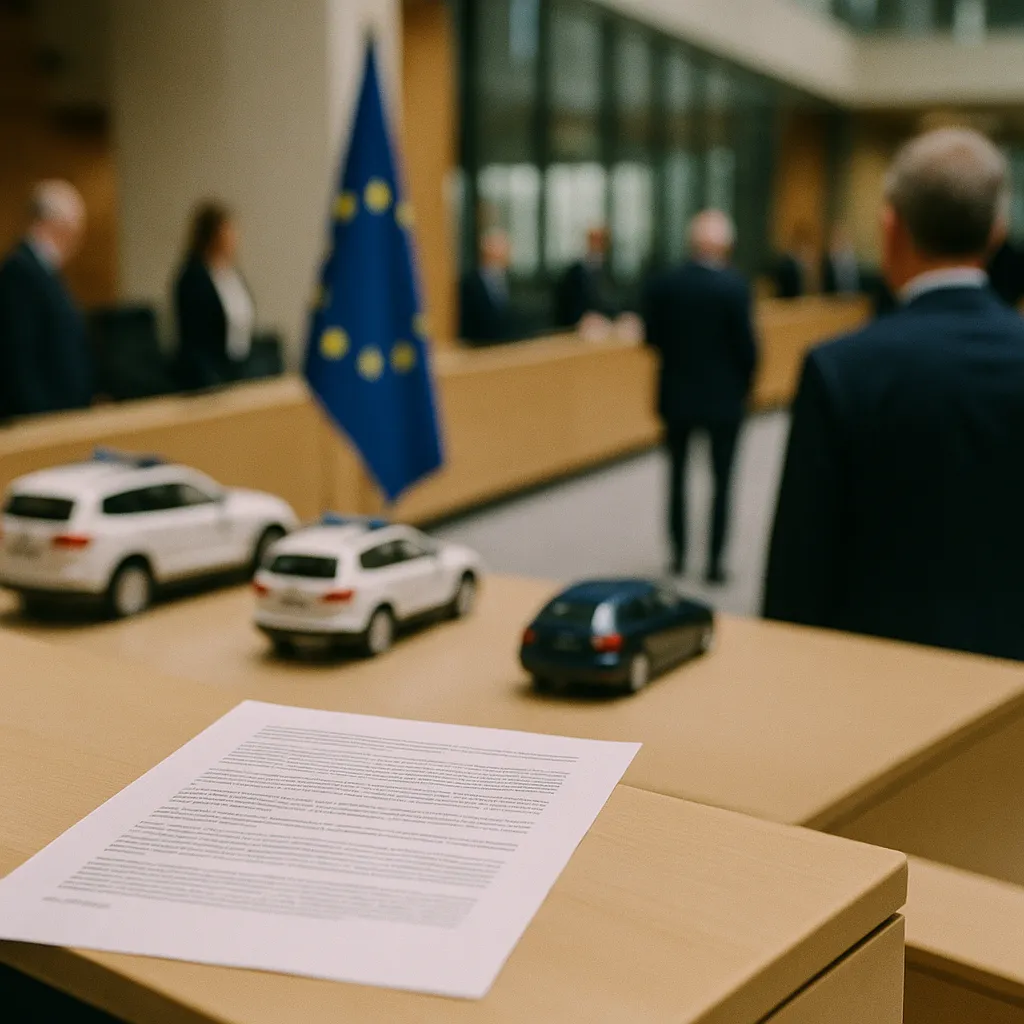 A government building interior featuring document, vehicles, related to EU Pushes High-Risk AI Enforcement Back 16 Months to Decembe from an unusual angle or perspective