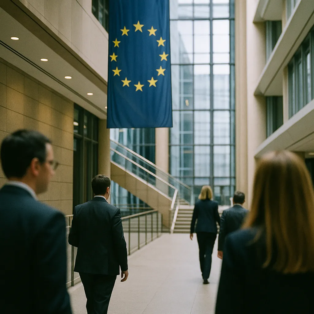 A government building interior related to EU Publishes AI Content Labelling Playbook Ahead of August D from an unusual angle or perspective