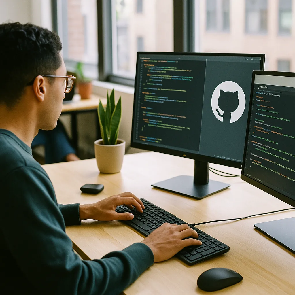 A modern workplace where a person is coding related to GitHub a technology company Switches to Token-Based AI Credi