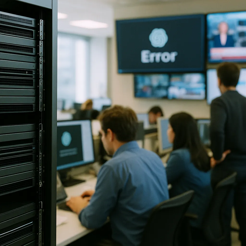 A newsroom featuring server, servers, related to a major tech company an AI model Goes Down for Thousands of 