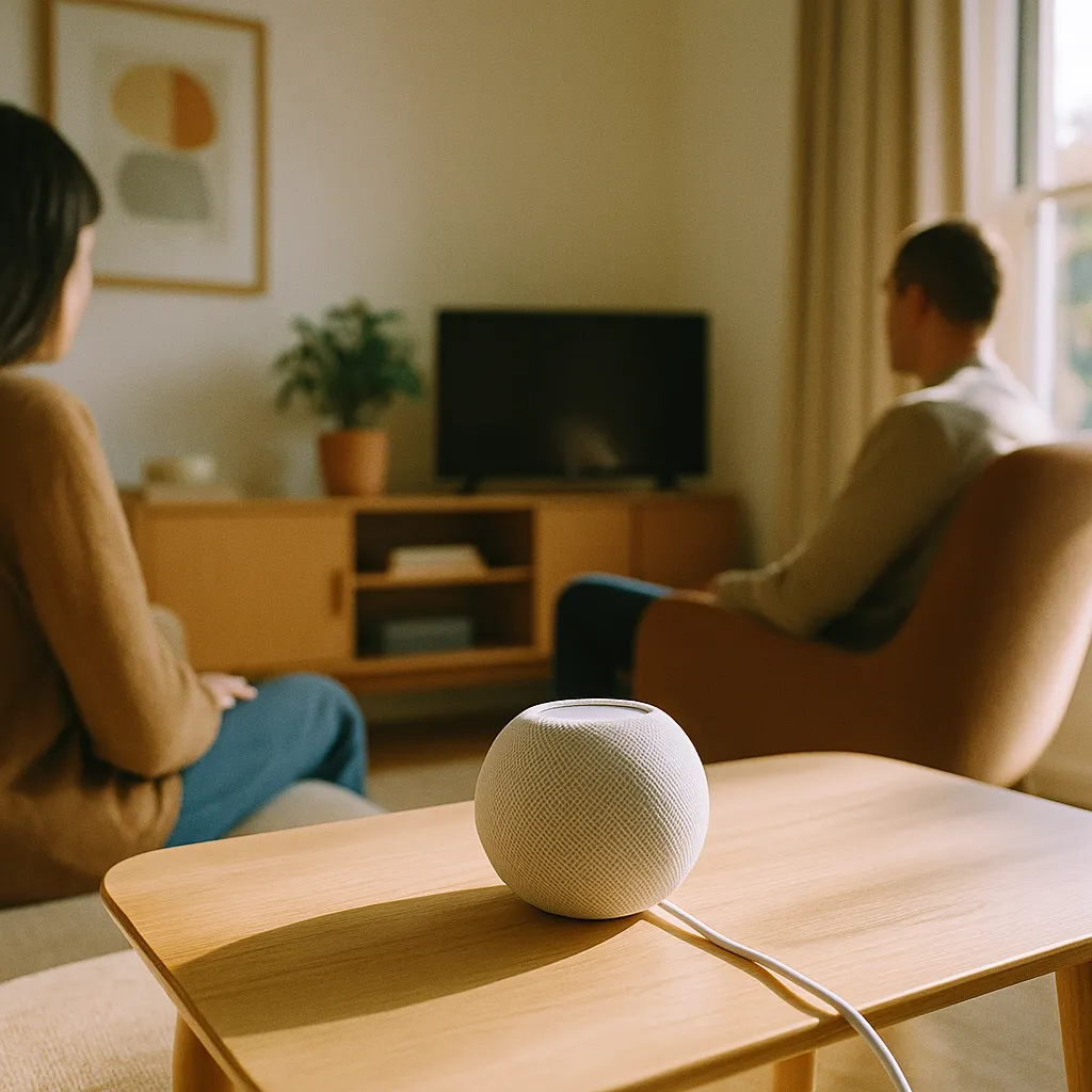 A modern home interior featuring field, related to a major tech company's First New Smart Speaker in Six Years  from an unusual angle or perspective