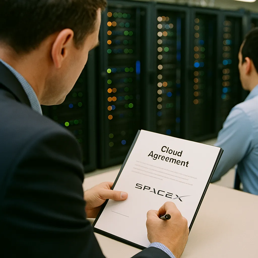 A data center featuring contract, data center, related to a major tech company Signs Cloud Agreement with SpaceX for A