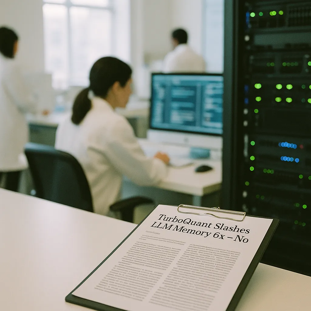 A research laboratory featuring document, data center, related to a major tech company TurboQuant Slashes LLM Memory 6x — No R