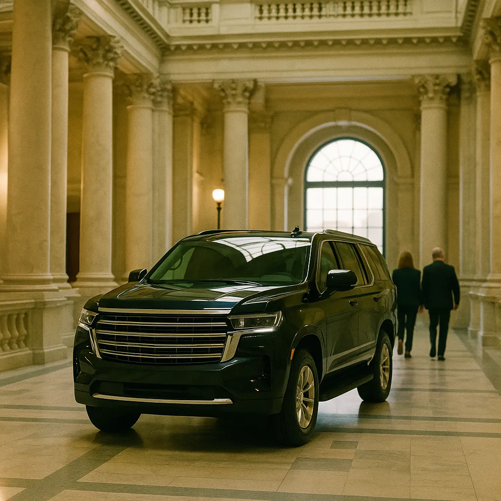 A government building interior featuring vehicle, related to Bipartisan Great American AI Act Would Freeze State AI Laws  from an unusual angle or perspective