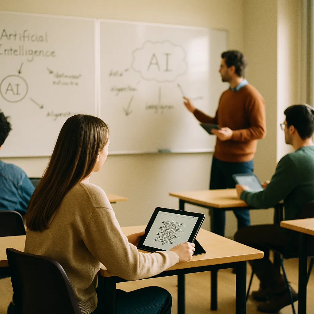 A university classroom featuring whiteboards, tablets, related to AI's Classroom Impact Will Eclipse Computers and the Interne