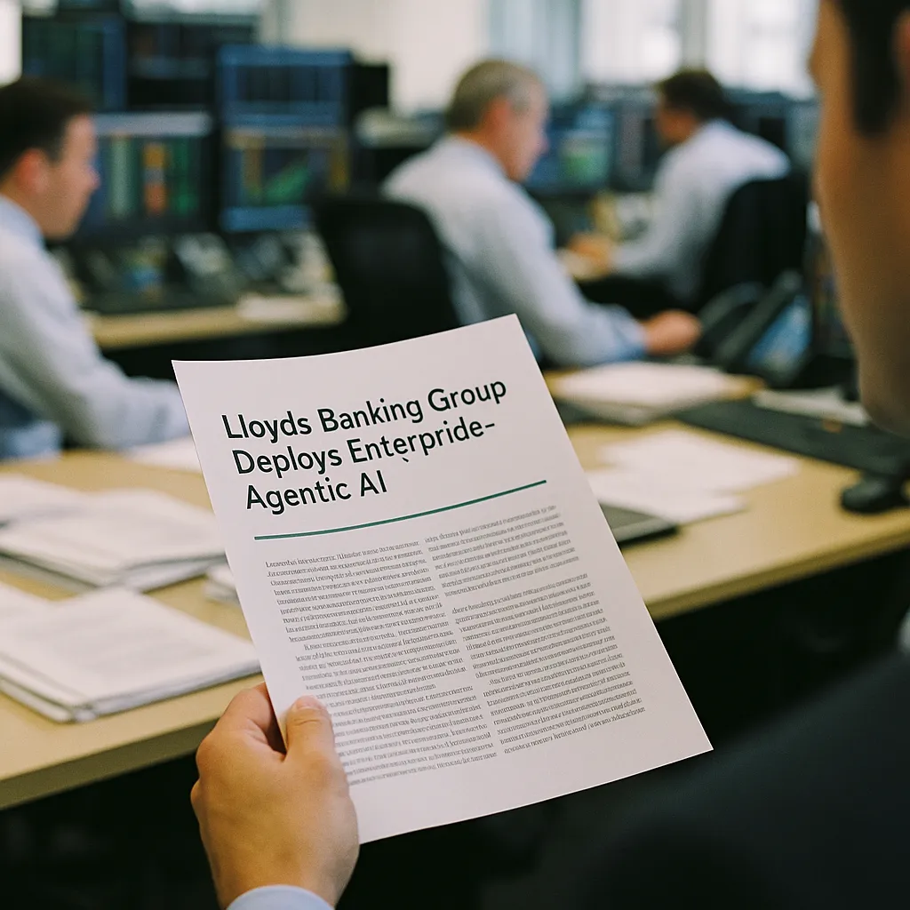 A financial trading floor featuring documents, document, related to Lloyds Banking Group Deploys Enterprise-Wide Agentic AI, Tar