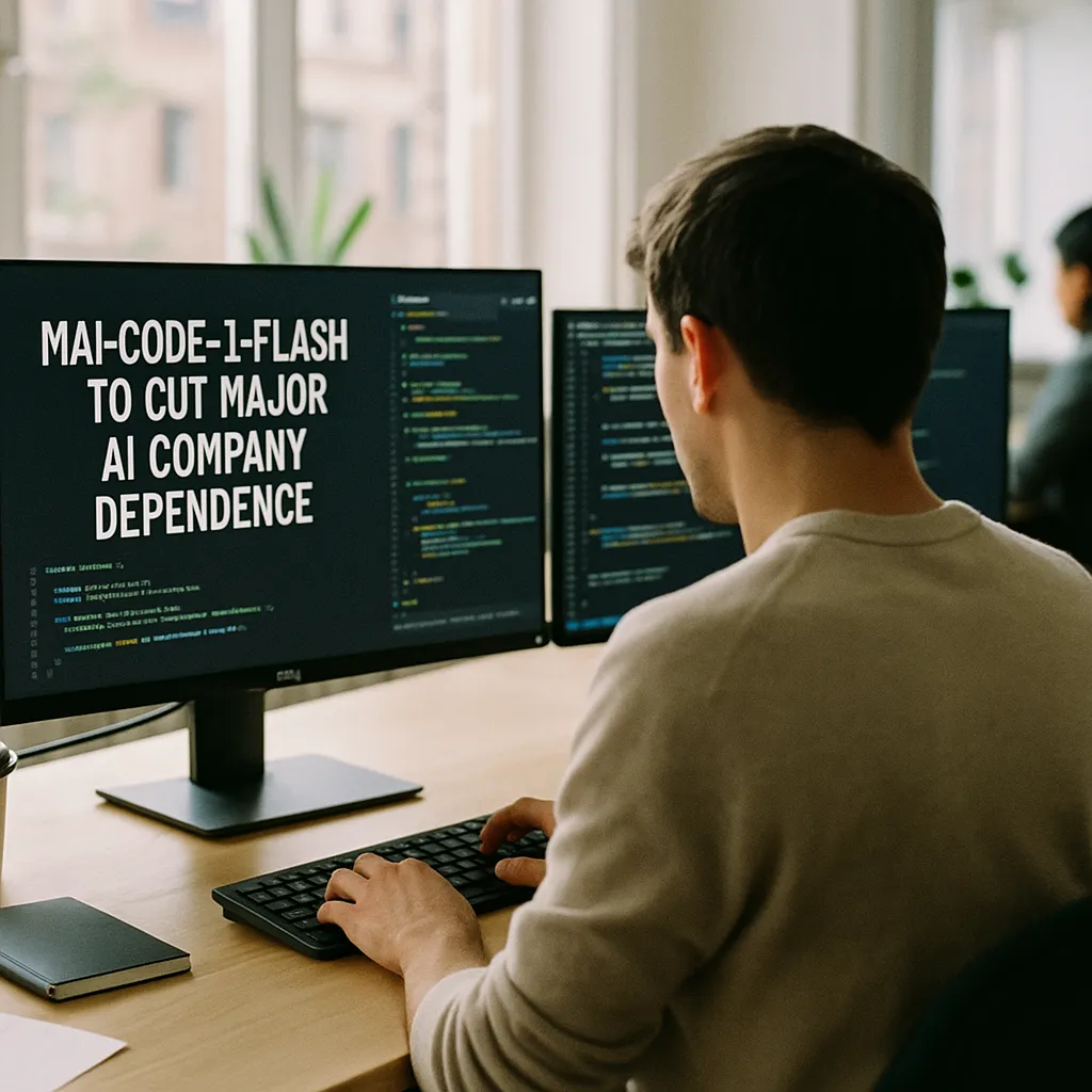 A Office where a person is building related to MAI-Code-1-Flash to Cut a major AI company Dependence