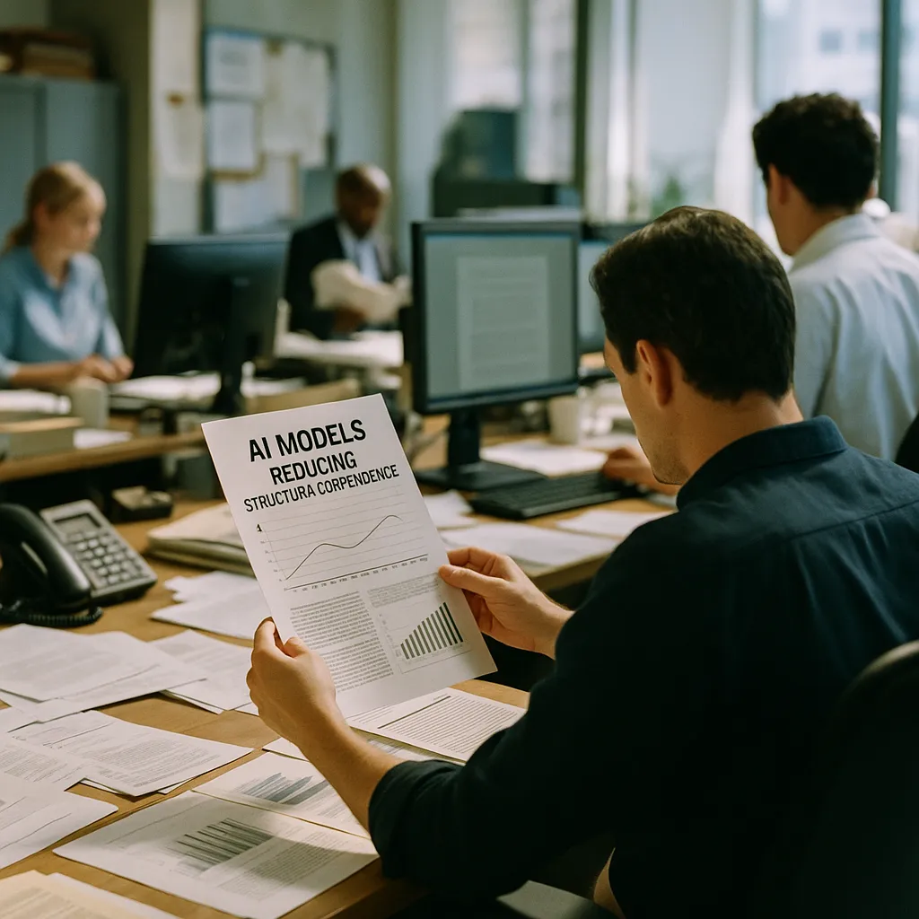 A newsroom featuring documents, related to Its First In-House AI Models, Reducing Structural Dependence