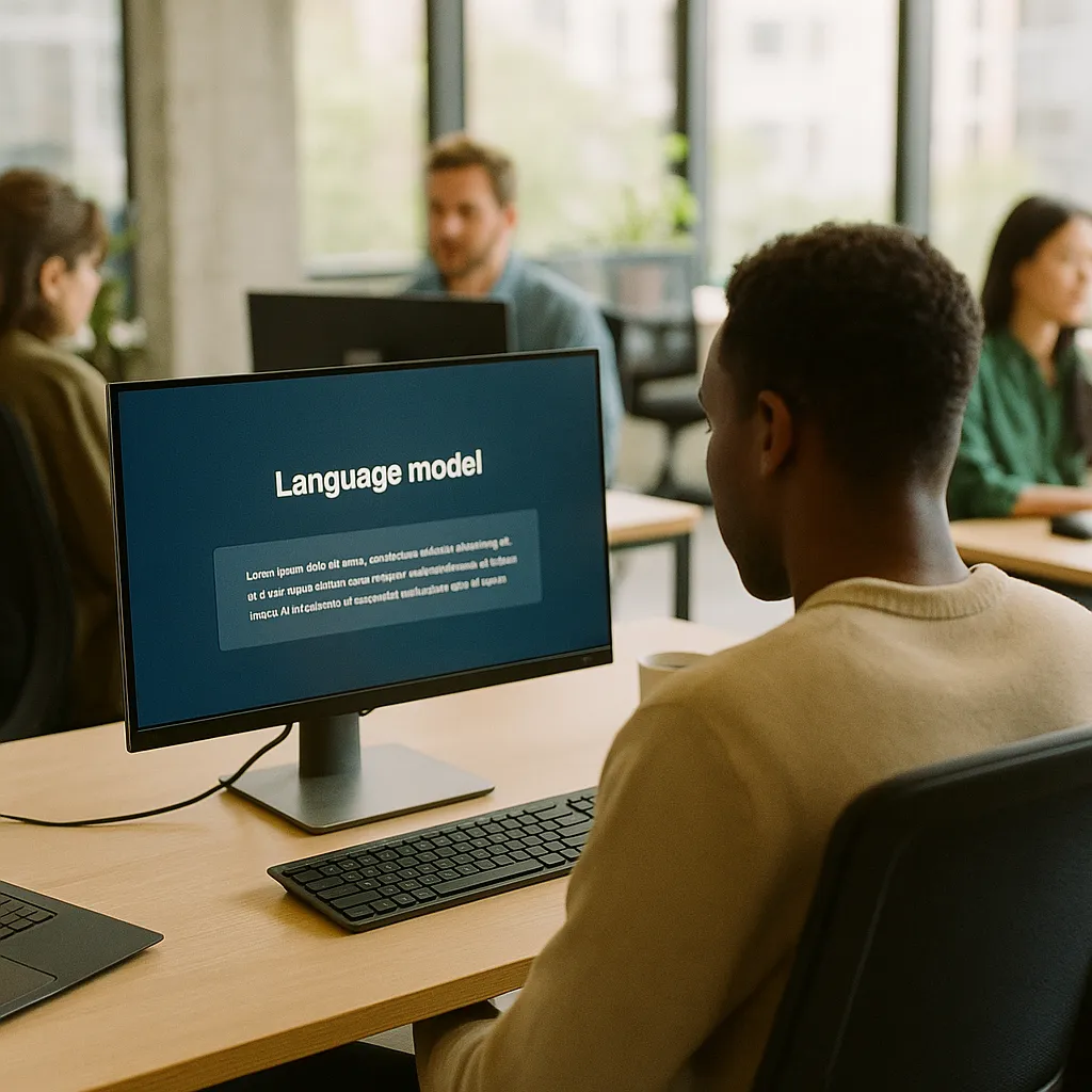 A modern workplace featuring field, related to a major software company Replaces a large language model in 