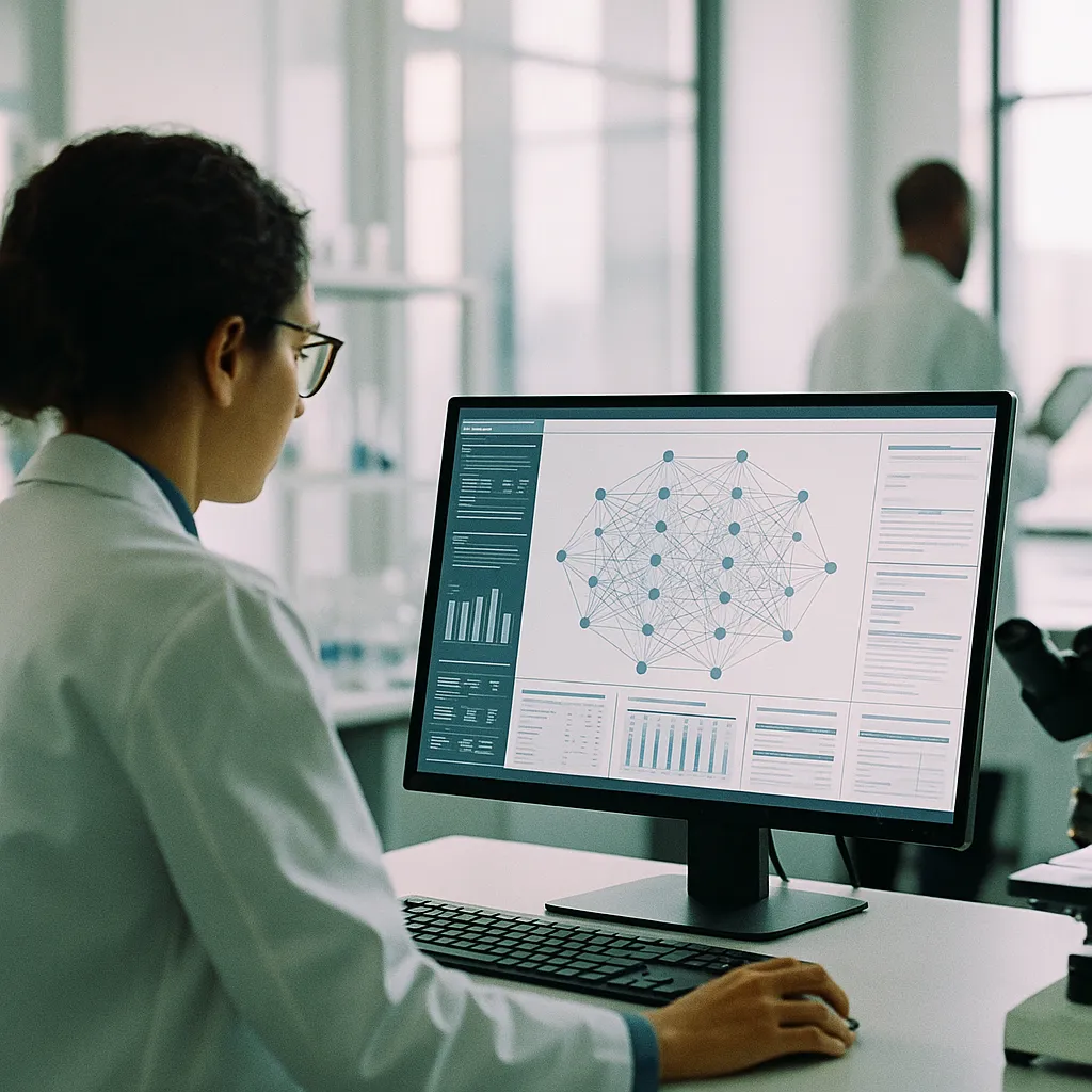A medical facility where a person is analyzing related to With a major AI company to Integrate AI Across Its Full Drug