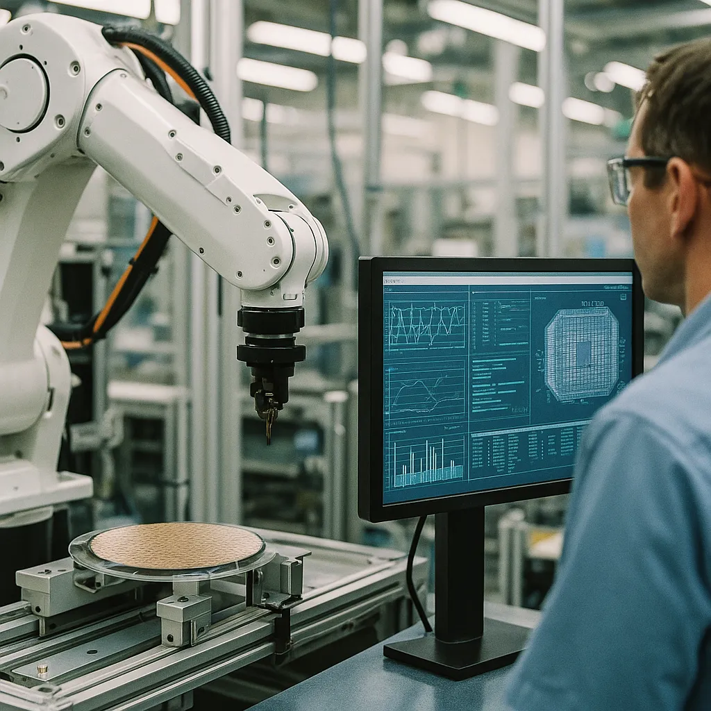 A Factory featuring robot, screen, related to a chip manufacturer's Factory Operations Blueprint Gives Man
