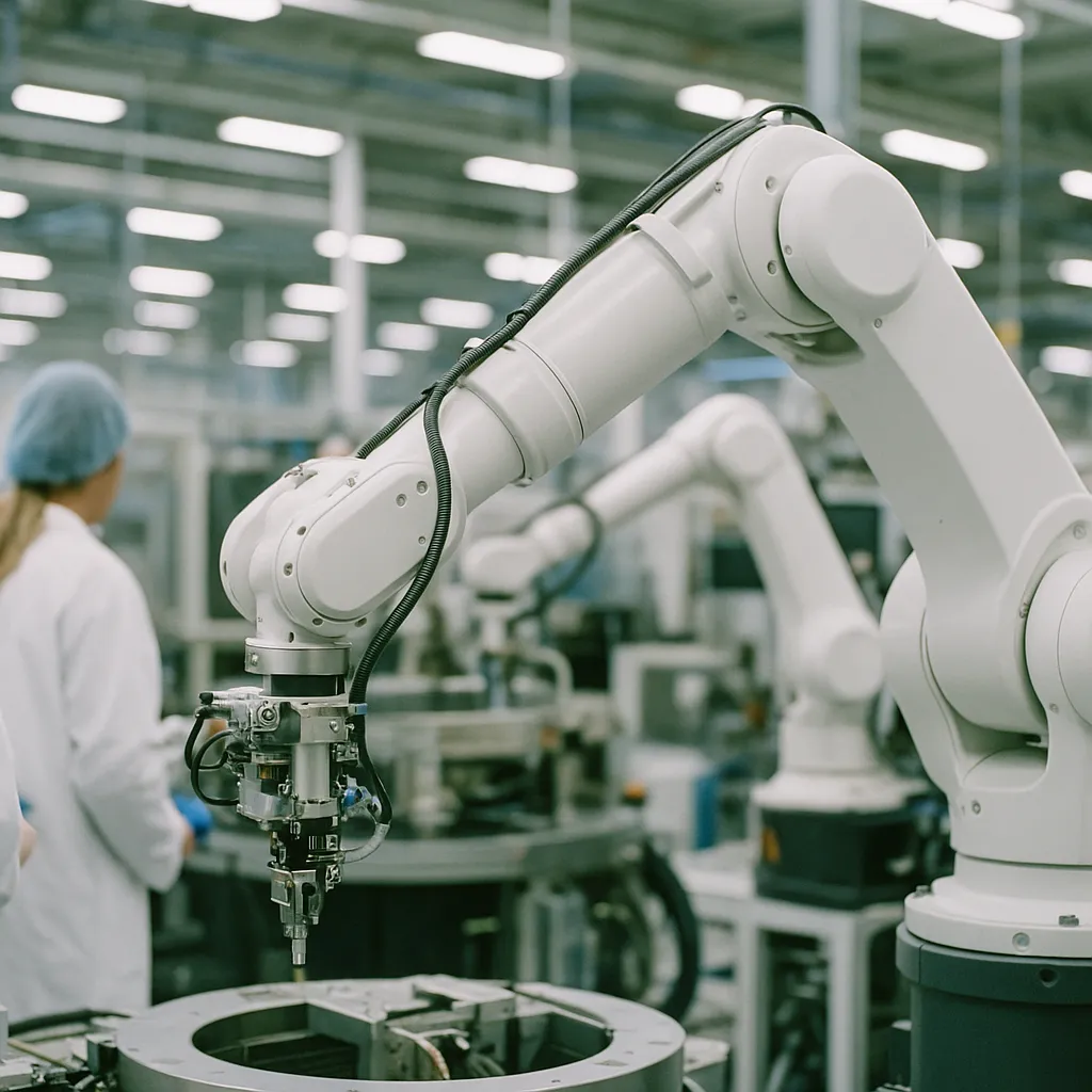 A factory featuring robot, robots, related to a chip manufacturer Rallies U.S. Manufacturers Around Physic