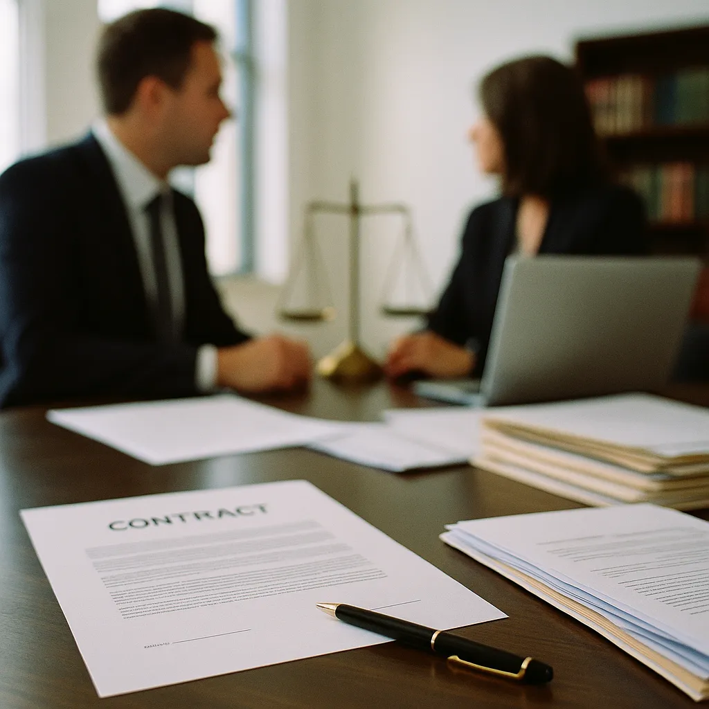 A law office featuring contract, documents, related to a major AI company Enters Legal Tech Vertical by Poaching Ir