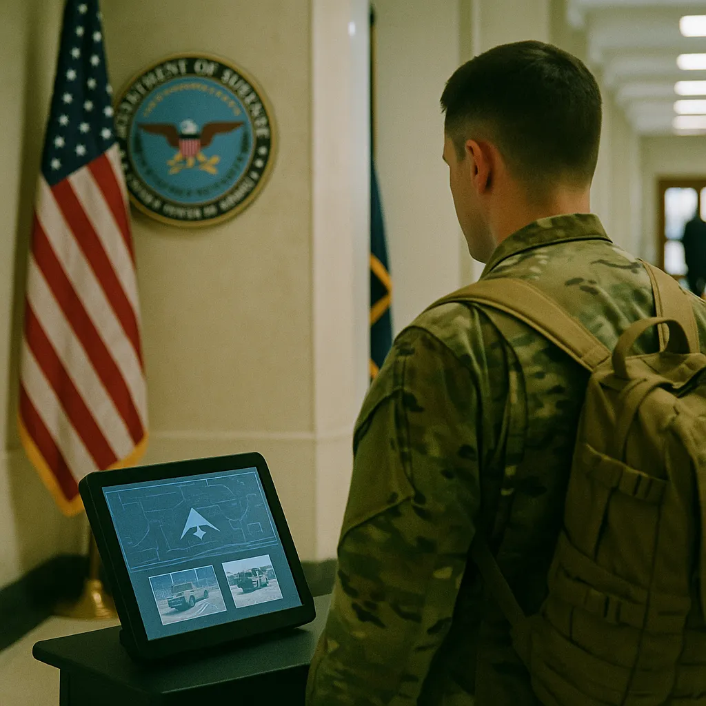 A government building interior where a person is deploying related to Pentagon Turns to AI to Solve Contested Logistics Challenges from an unusual angle or perspective