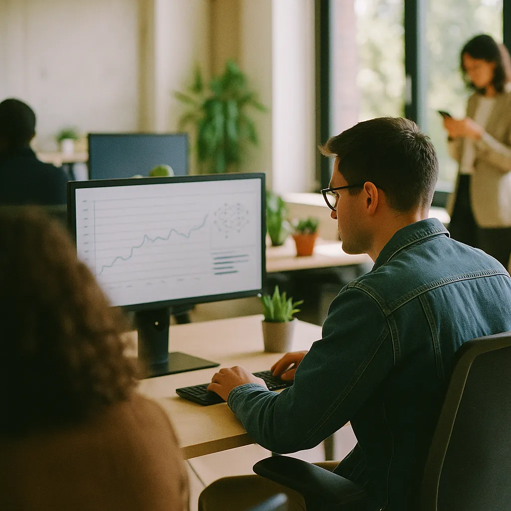 A modern workplace featuring fields, related to PwC's Global AI Jobs Barometer: AI Skills Now Command a 62% 