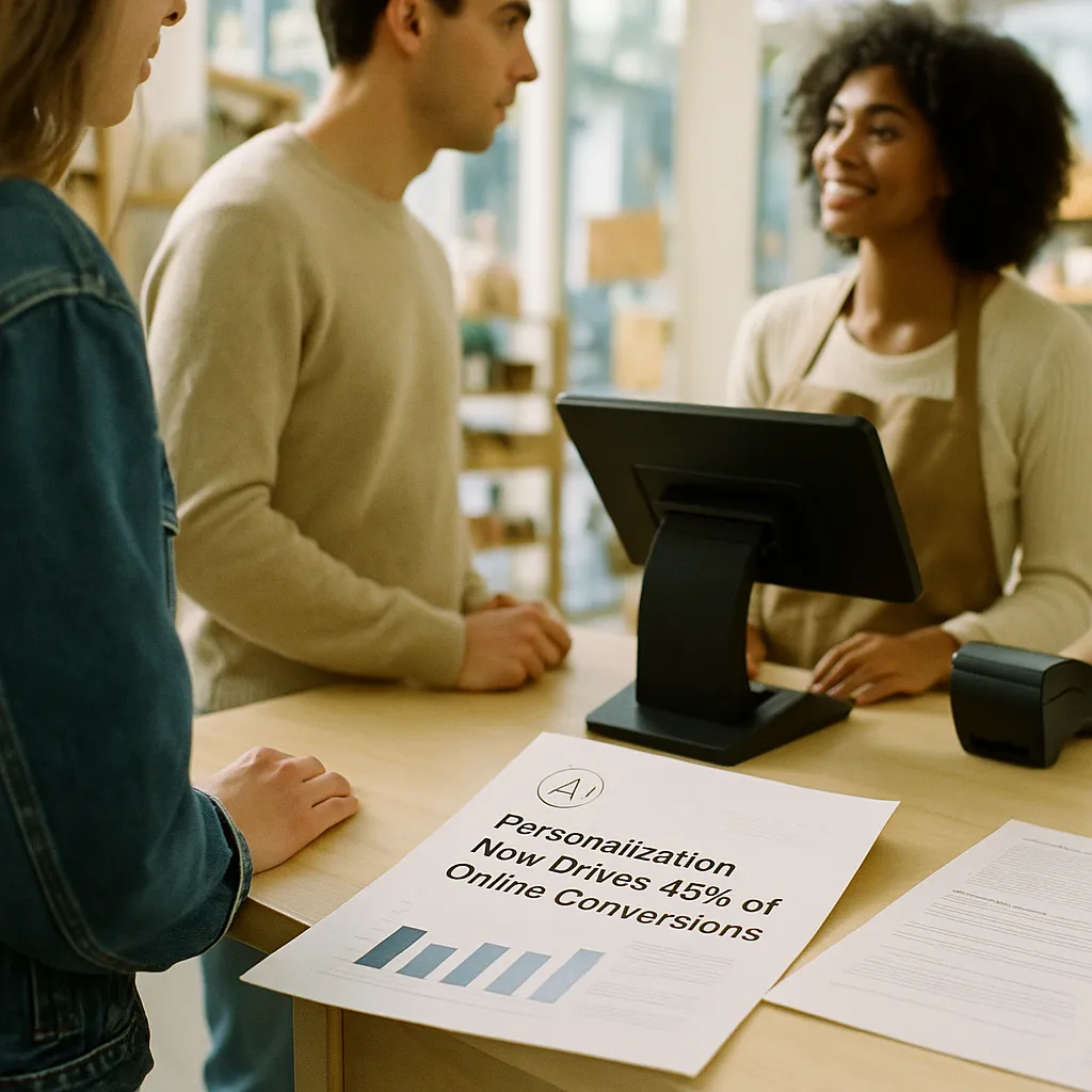 A retail store featuring documents, checkout, related to AI Personalization Now Drives 45% of Online Conversions as R