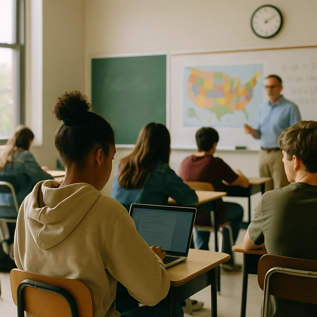 A classroom featuring Classroom, classroom, related to 134 State AI Education Bills Filed in 31 States as Lawmakers