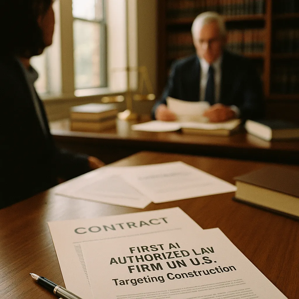 A law office featuring Contract, contracts, related to First AI-Authorized Law Firm in the U.S., Targeting Construc from an unusual angle or perspective