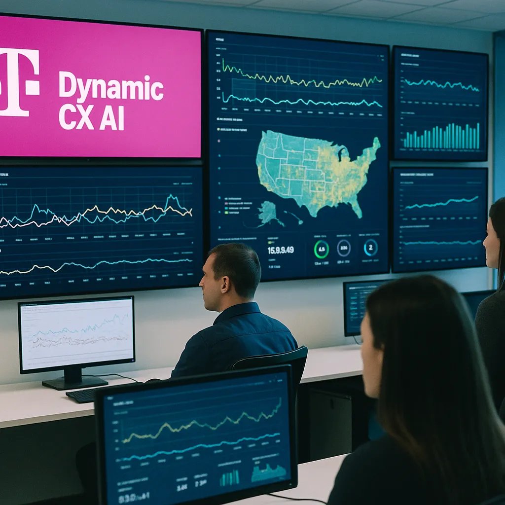 A network operations center featuring monitors, related to T-Mobile Deploys Dynamic CX AI to Optimize Networks in Real 
