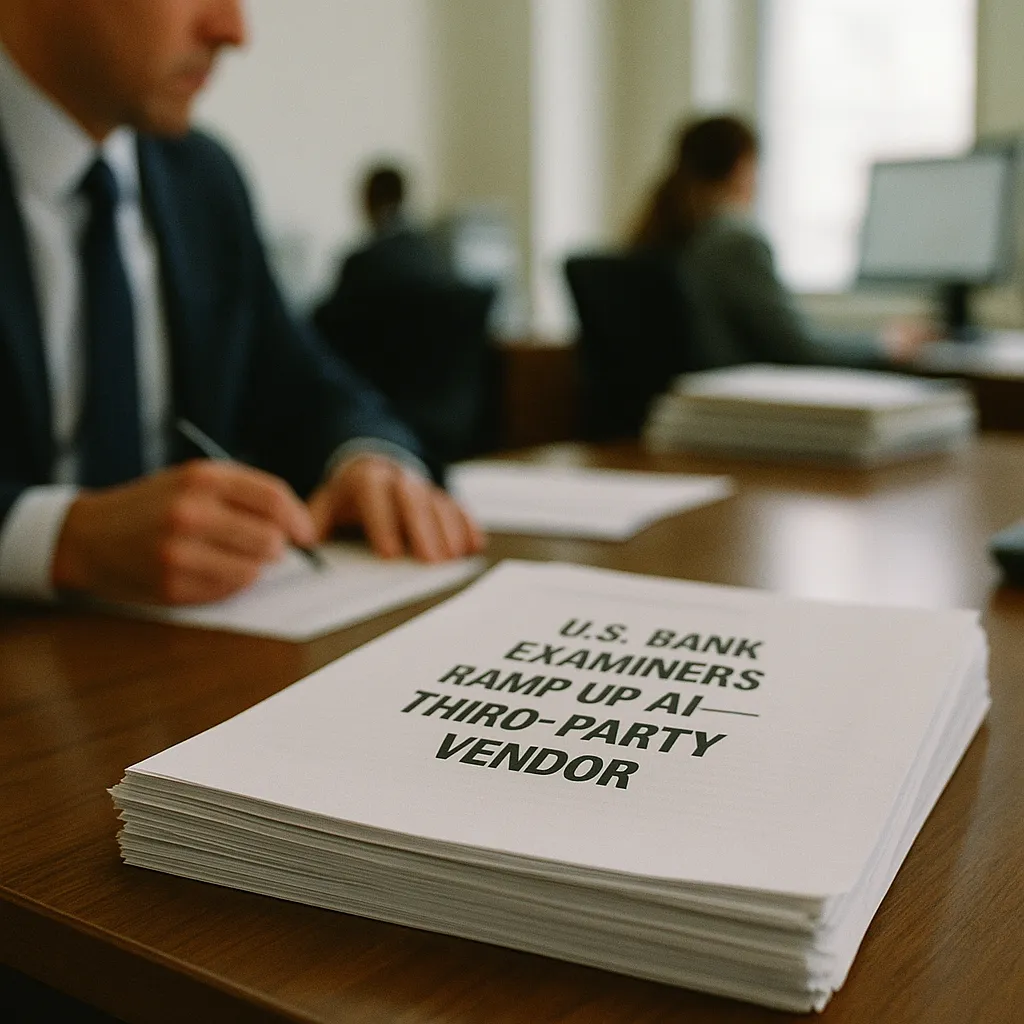 A Office featuring document, related to U.S. Bank Examiners Ramp Up AI Pressure — Third-Party Vendor