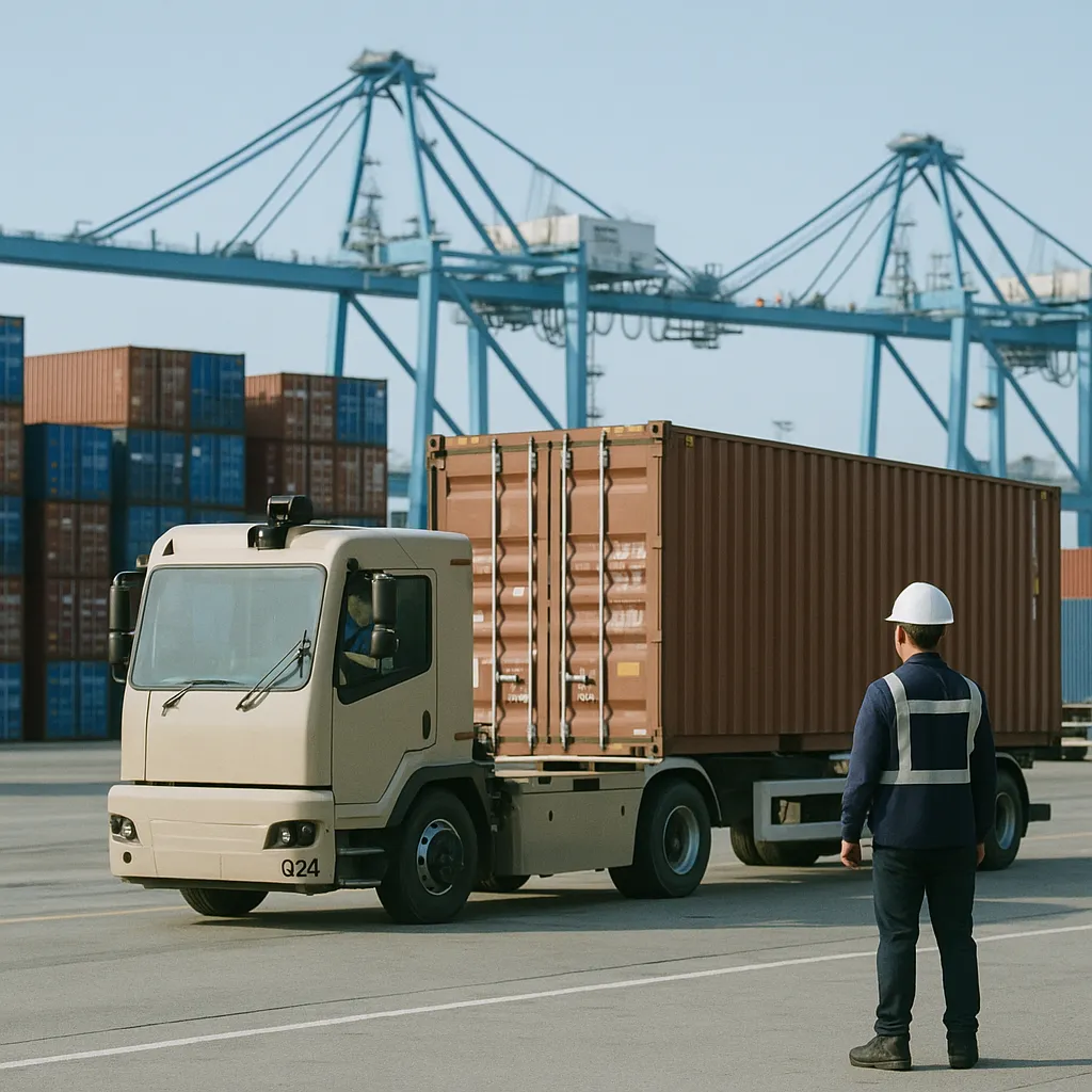 A port featuring trucks, shipping containers, related to Venti Technologies Clears 500,000 Miles and 340,000 Containe