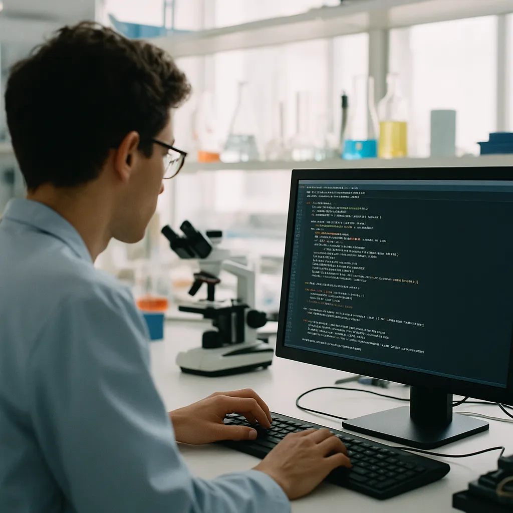 A research laboratory where a person is coding related to AI Weather Startup WindBorne Outperforms European Government