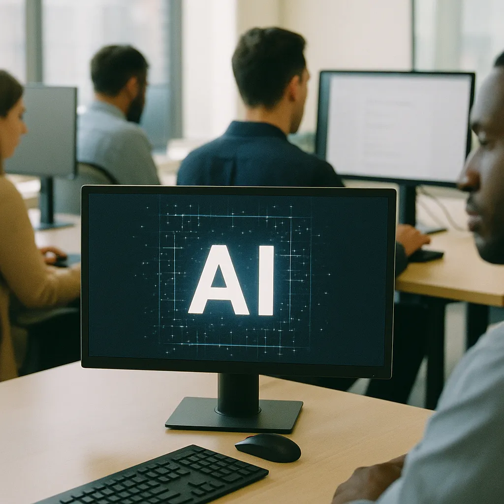 A modern workplace featuring monitors, related to AI Cited in 49% of Major US Layoff Announcements Through Sep