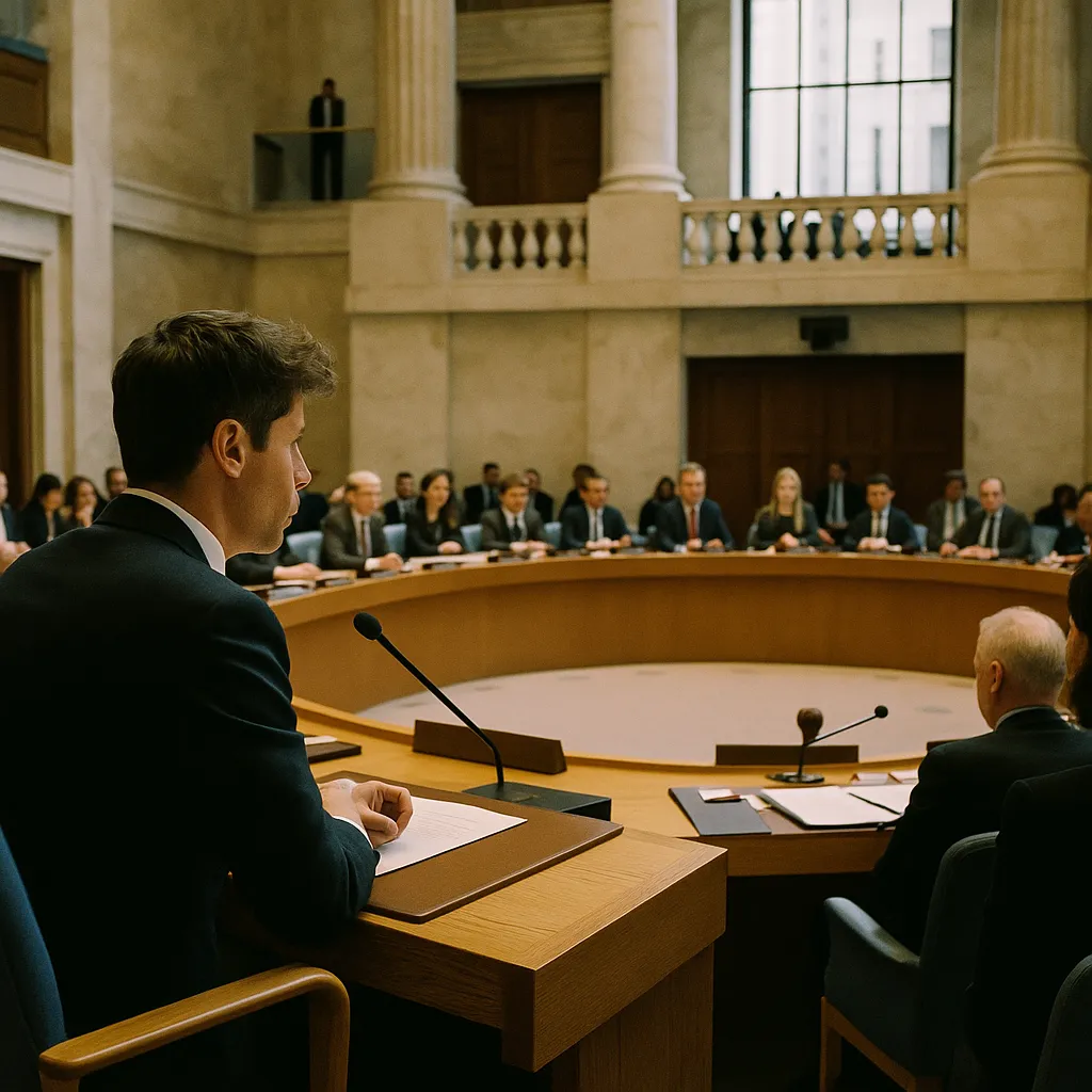A government building interior where a person is building related to Altman, Amodei Brief UN Security Council on AI Control Risks from an unusual angle or perspective
