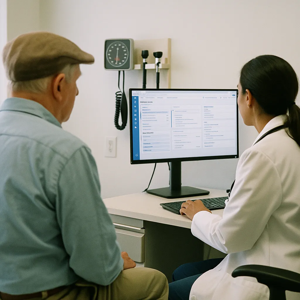 A medical facility featuring patient, interface, related to Ambient AI Cuts Primary Care EHR Burden by 34 Minutes Per Ph