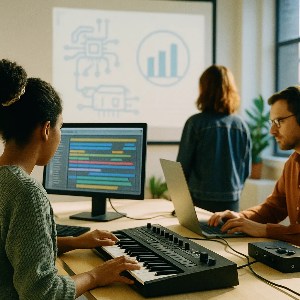 A creative studio featuring fields, related to a technology company Music to Make AI Transparency Labels Ma