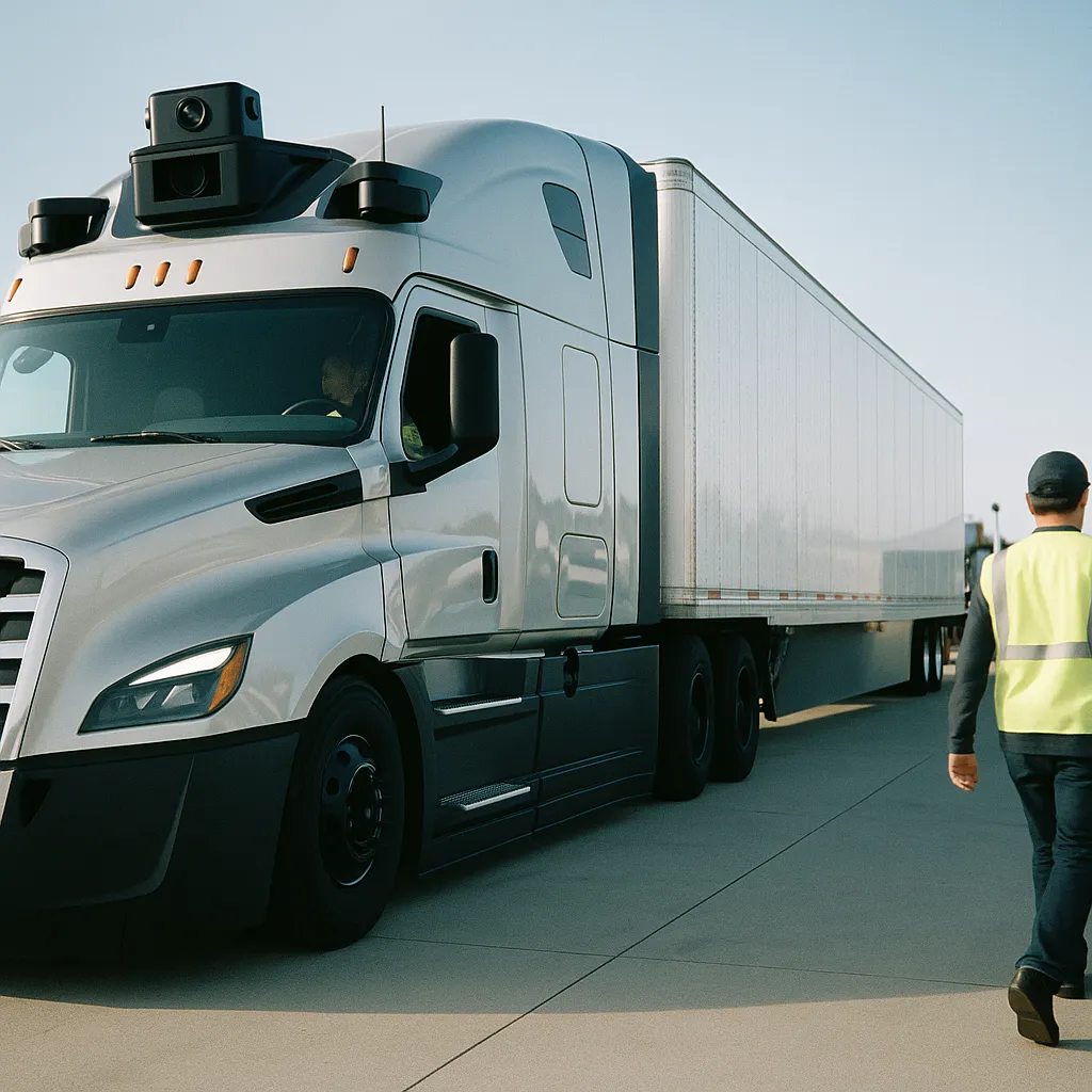 A transportation hub featuring Trucks, truck, related to Second-Generation Driverless Trucks Built to Last One Millio from an unusual angle or perspective
