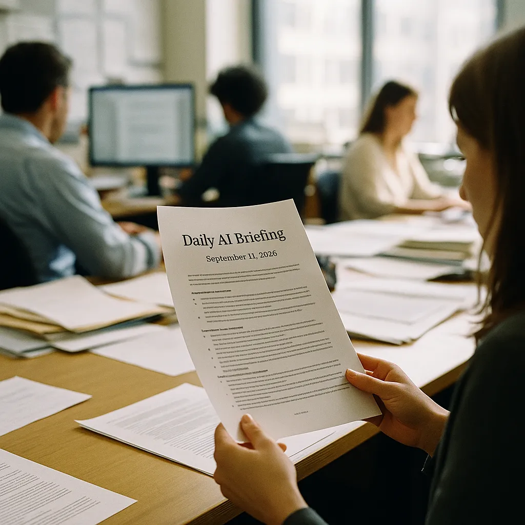 A newsroom featuring patient, document, related to Daily AI Briefing — 2026-09-11