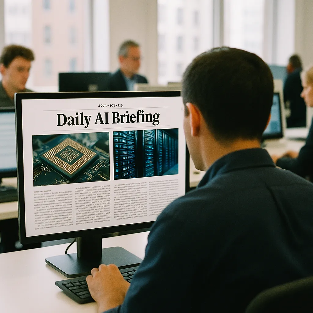 A newsroom featuring chips, data centers, related to Daily AI Briefing — 2026-09-16