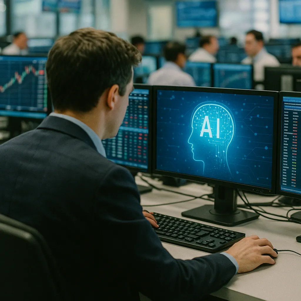 A financial trading floor where a person is Deploying related to Canada's Banks Are Deploying AI for Millions of Customers — 