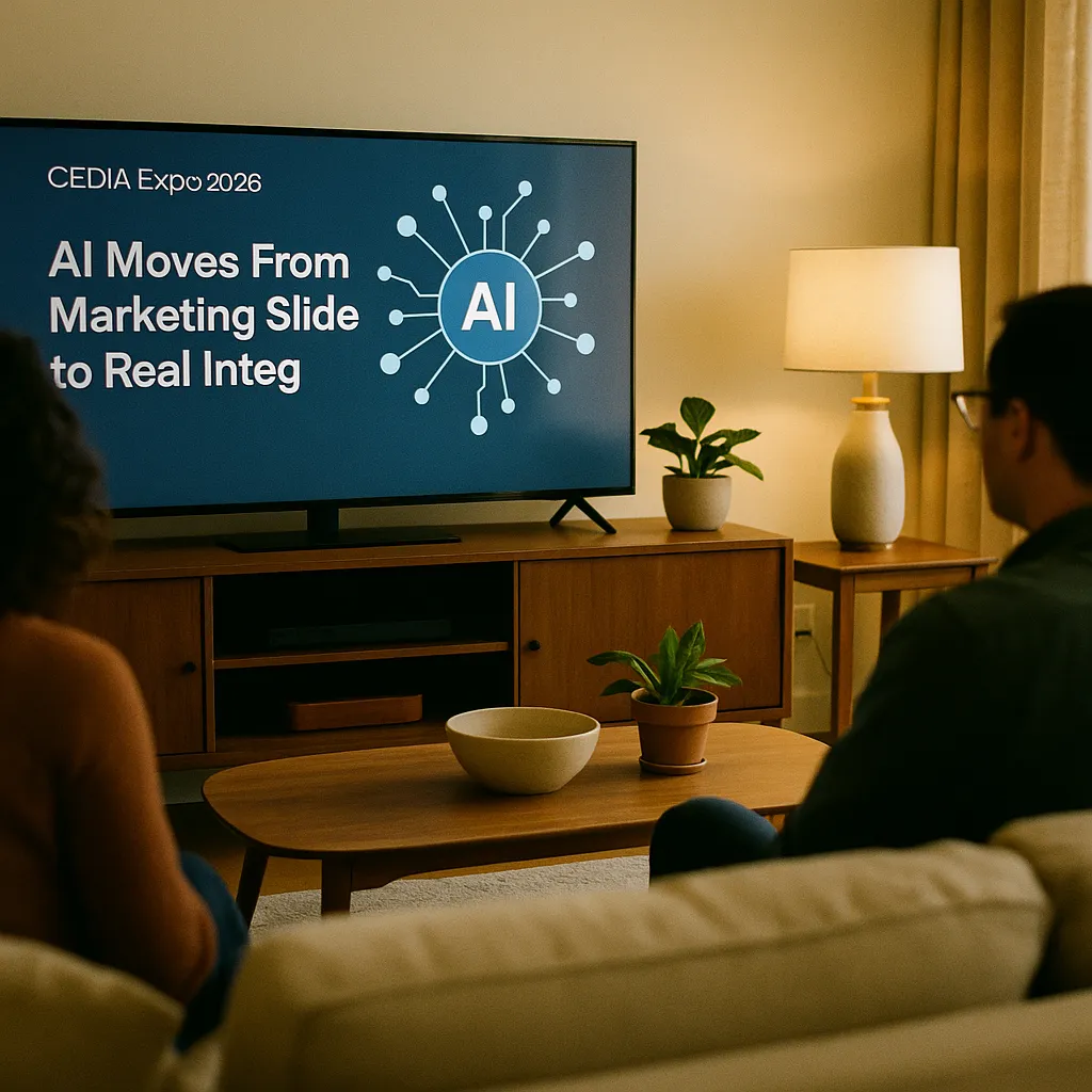 A living room featuring display, related to CEDIA Expo 2026: AI Moves From Marketing Slide to Real Integ