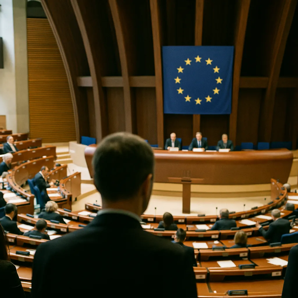 A government building interior related to Council of Europe Adopts World's First Legally Binding Inter from an unusual angle or perspective