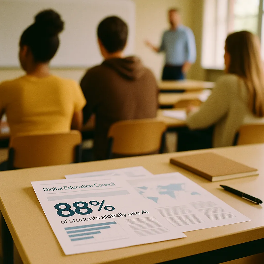 A university classroom featuring documents, related to Digital Education Council: 88% of Students Globally Use AI, 