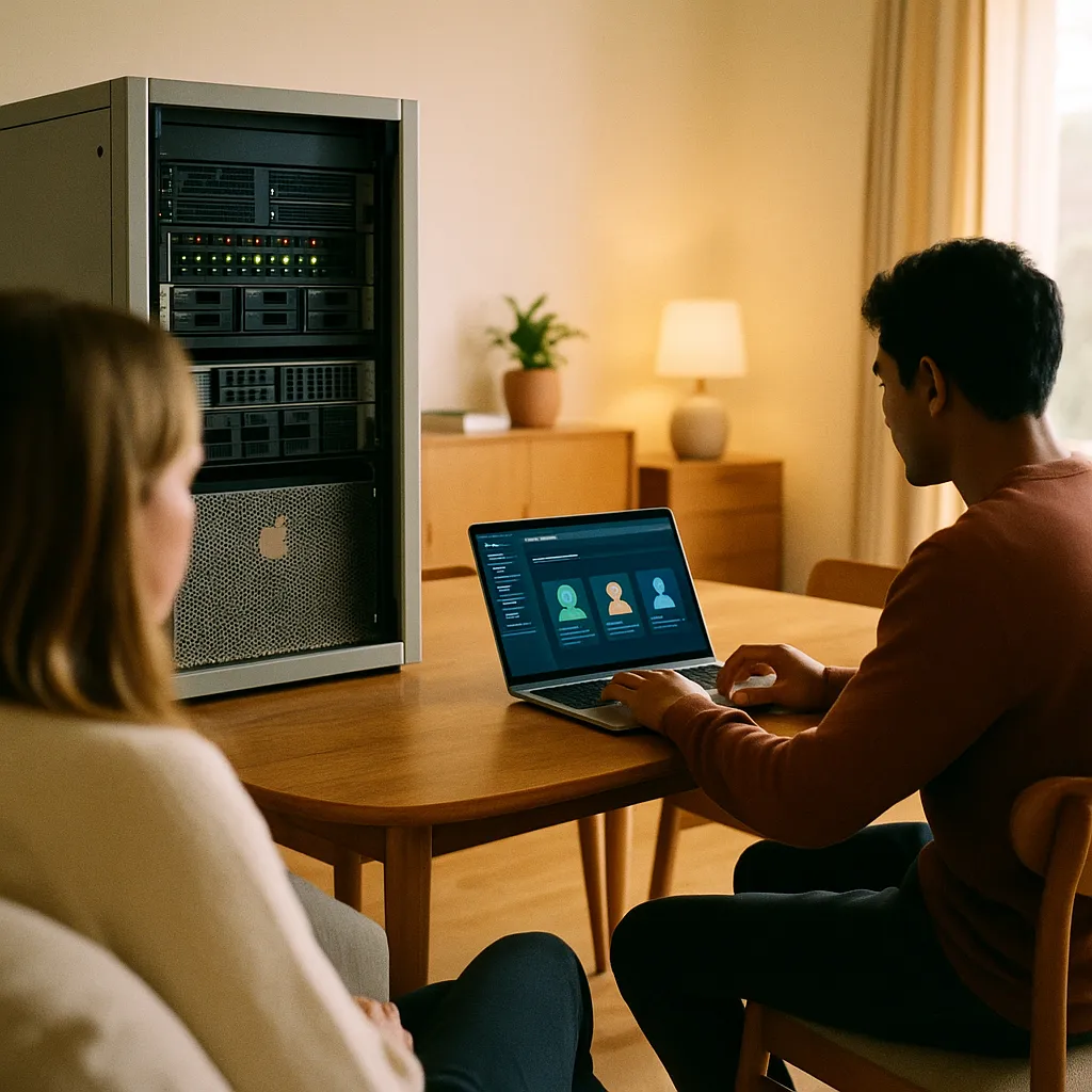 A modern home interior featuring server, interface, related to a major tech company Opens Home MCP to Third-Party AI Agents from an unusual angle or perspective