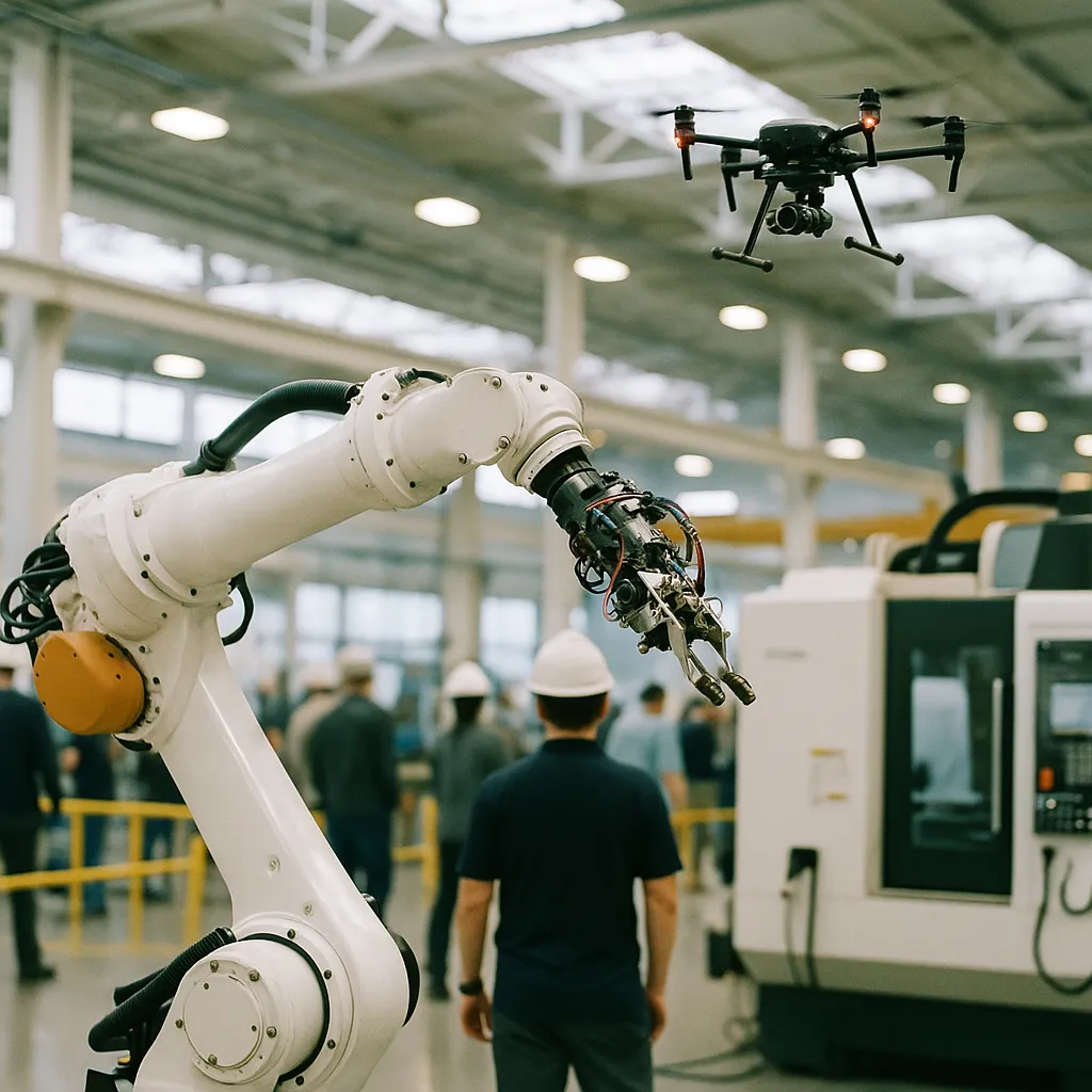 A Factory featuring robot, drone, related to IMTS 2026 Opens in Chicago With New Industrial AI Arena as F