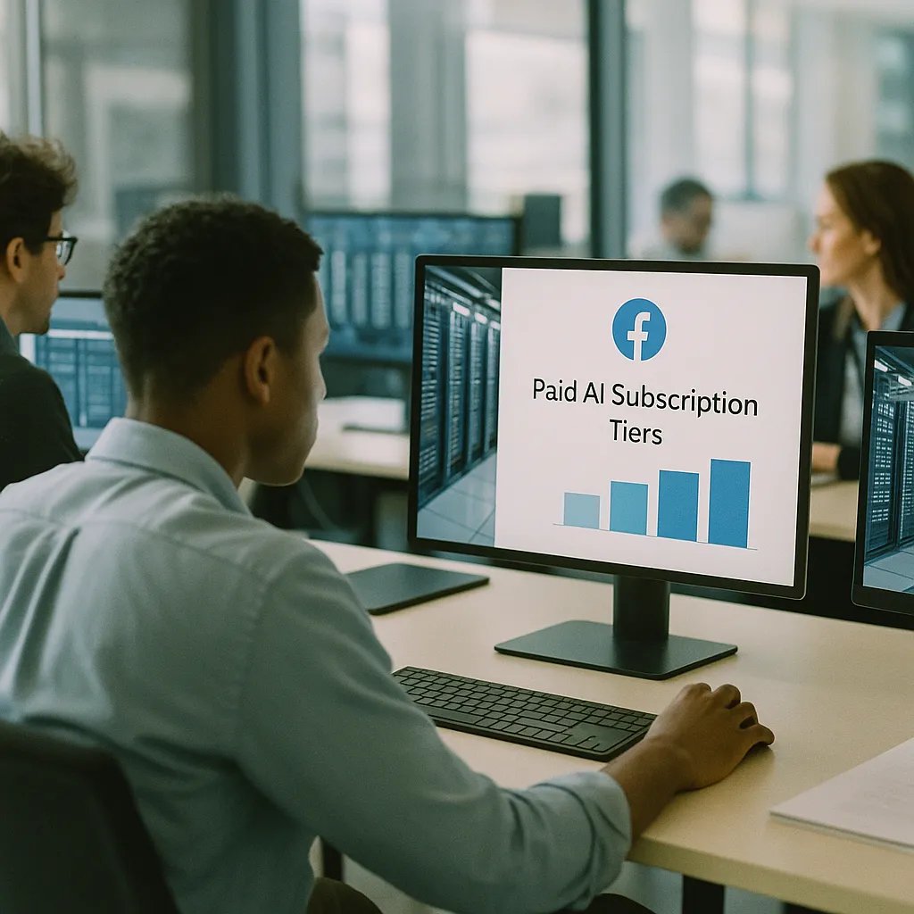 A newsroom featuring data centers, related to a social media company One: Paid AI Subscription Tiers Acros